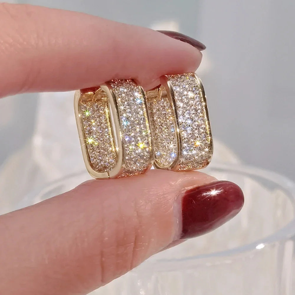 Classic Luxury CZ Korean Fashion Women's Earrings Metal Silver Gold Simple Exquisite Girls Popular Jewelry Accessories Selection Pi-Mart