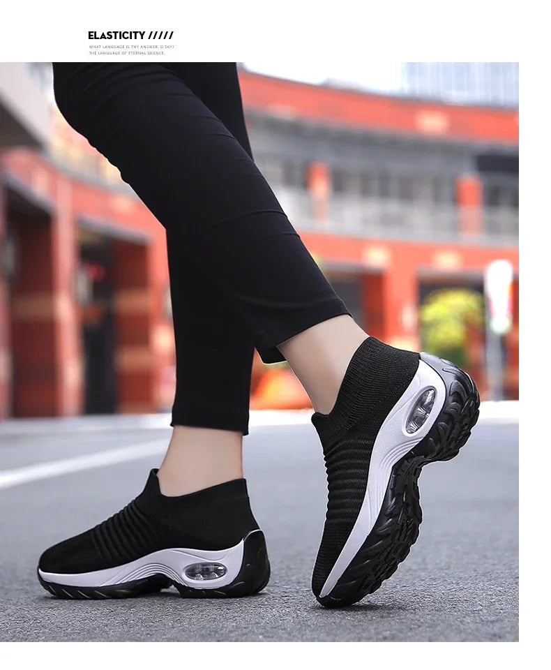 Women Sneakers Summer Fashion Black Sports Casual Shoes Breathable Mesh Lightweight Air Cushion Non-Slip Running Shoe Zapatillas Pi-Mart