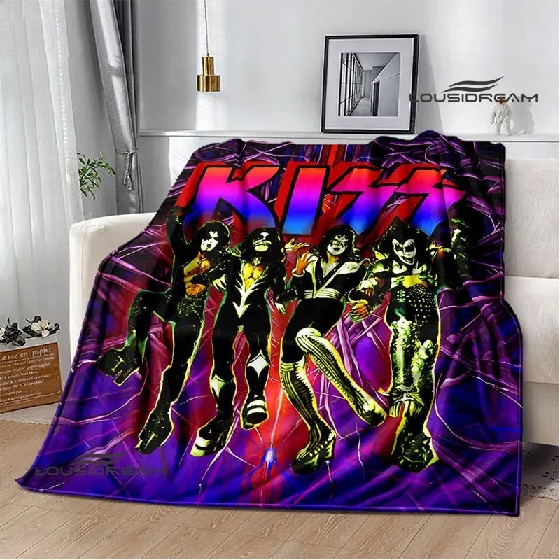 Kiss Band Printed Blanket picnic blanket Warm Blanket Flannel Home Travel Blanket throw blanket bed linings Birthday Gift Pi-Mart