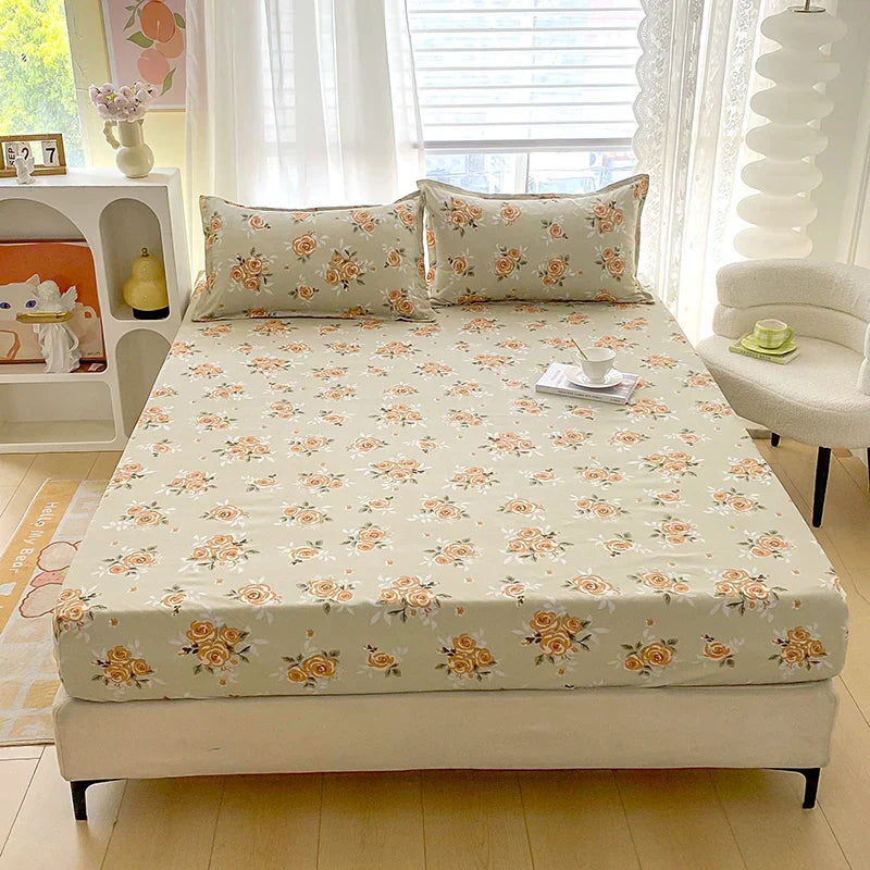 Red Flower Printed Bed Sheet Sets Queen/King Size sabanas cama matrimonial Reactive Printed Fitted Bedsheets for Double Bed LadyShow.Store