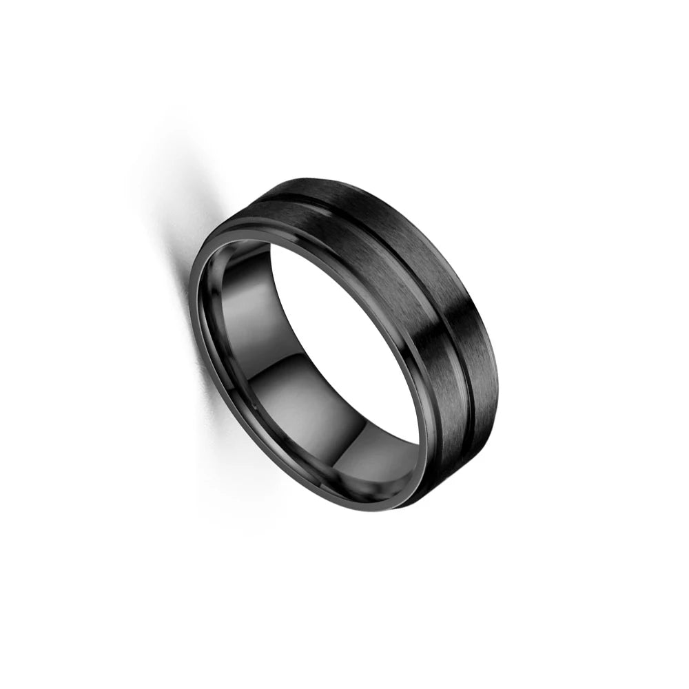 8mm Stainless Steel Men Rings Wholesale Black Groove Matte Wedding Engagement Party Gift Anniversary Rings For Women Jewelry Pi-Mart