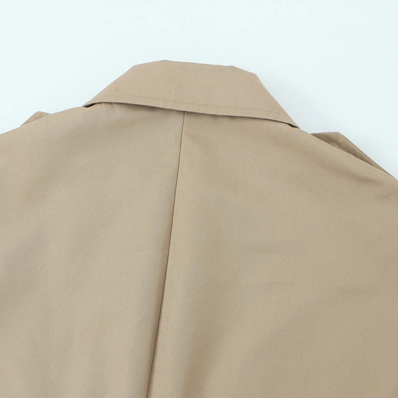 Willshela Women Fashion Khaki Double Breasted Short Trench Jacket Vintage Notched Neck Long Sleeve Female Chic Lady Coat Outfits LadyShow.Store