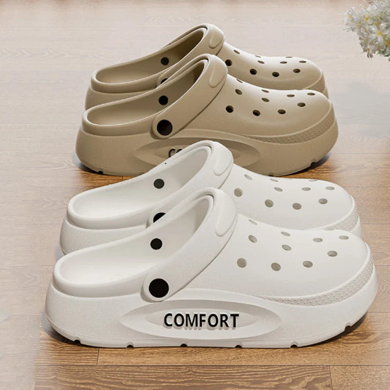 Women's Men's Slippers Summer Anti-Slip Couple Hollow Covered Toe Indoor Outdoor Casual Thick Bottom Sandals for Home Adults LadyShow.Store