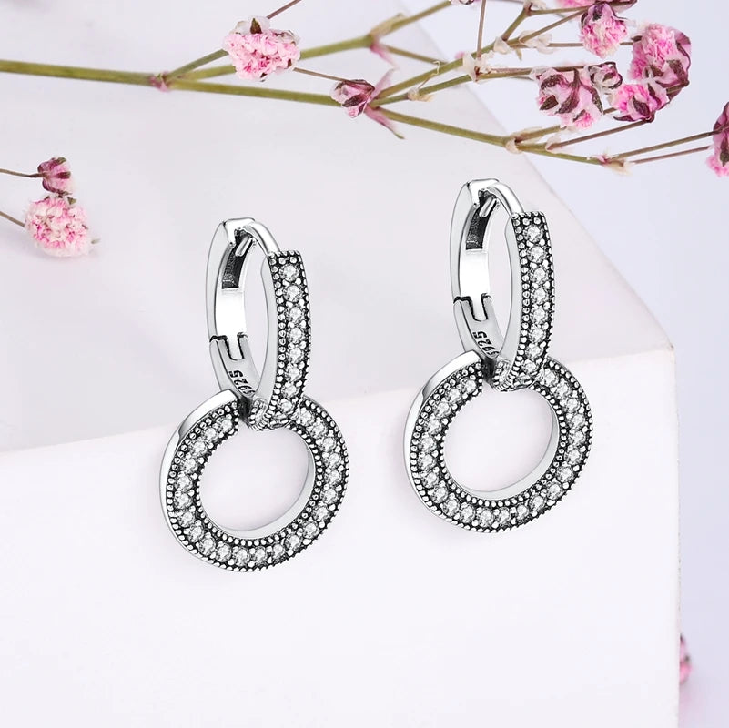 Genuine 925 Sterling Silver Love Feather Earrings Fit Original Charms Hoop For Women Girls Stud Earring Fine Jewelry Gifts Pi-Mart