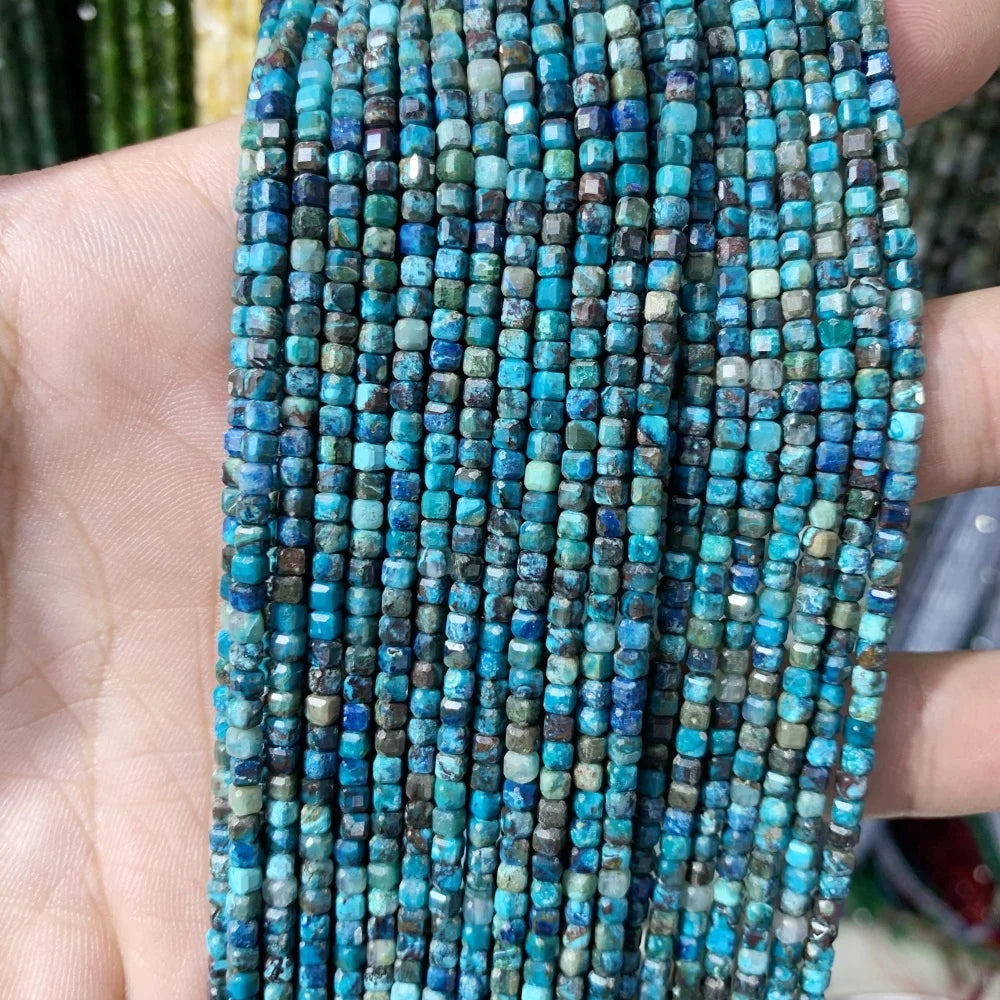 2x2mmNatural Colored Tourmaline Blue Tourmaline Faceted Cube Beads Square Stone Beads for JewelryDIY Making  Gemstone Loose Bea Pi-Mart