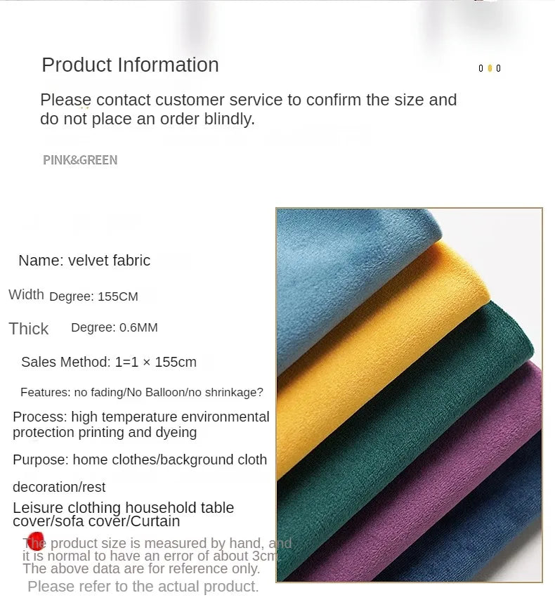 Velvet Fabric By The Meter for Tablecloth Diy Sofa Covers Curtains Sewing Thickened Soft Cloth Plain Black White Winter Textile Pi-Mart