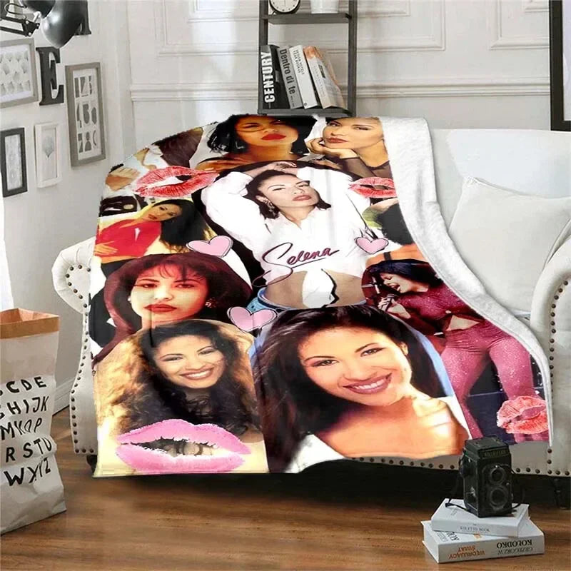 Selena Quintanilla Vintage Blanket Art Flannel Soft Warm Plush Blanket for Sofa Bed Bedroom Living Room Travel Picnic Blanket Pi-Mart
