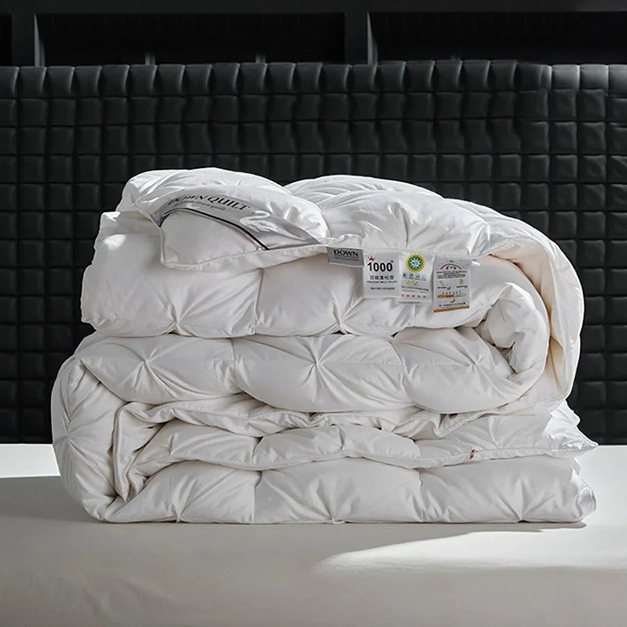 Luxury 100% White Goose down Comforter Winter Warm Duvet Extra Large Double Single Lightweight 3D Bread Design Pleated Edge Pi-Mart