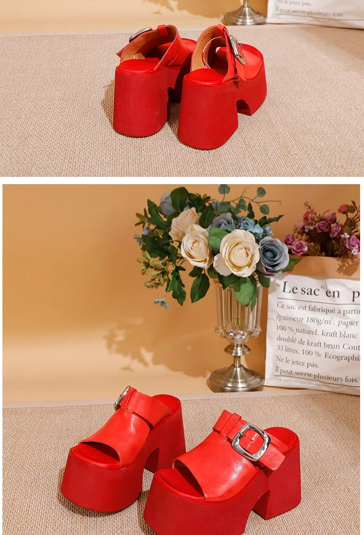 GKTINOO 2026 Summer New Genuine Leather Thick Soled Height Increasing Slippers Fashionable Women's Super High Heels Sandals Pi-Mart