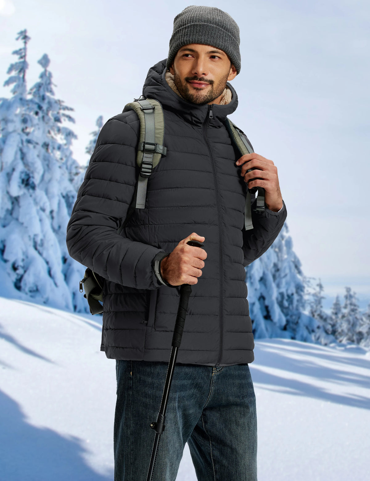 TACVASEN Men's Puffer Jacket Winter Warm Hooded Sherpa Lined Water Resistant Windproof Insulated Jacket Warm Winter Puffy Coat Pi-Mart