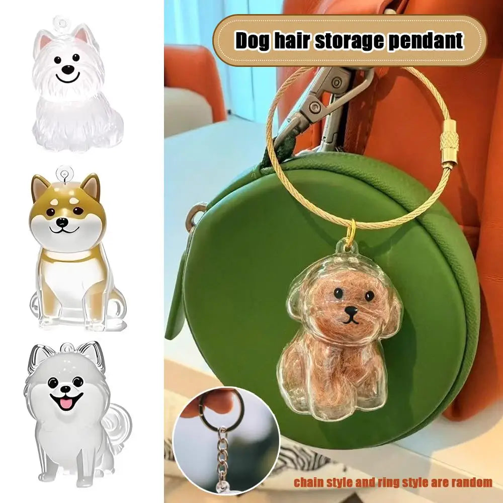 Transparent Cute Dog Pendant Keychain Creative Pet Hair Storage Capsule Hanging Ornament for Pet Lover DIY Pet Memorial Keychain Pi-Mart