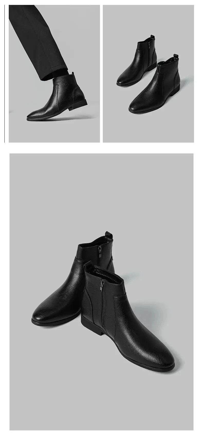 Winter New Men Business Boots Black  Red Simple Slim Fit Soft Leather Boots Casual and Fashionable Chelsea Boots 38-46 Men Boots Pi-Mart