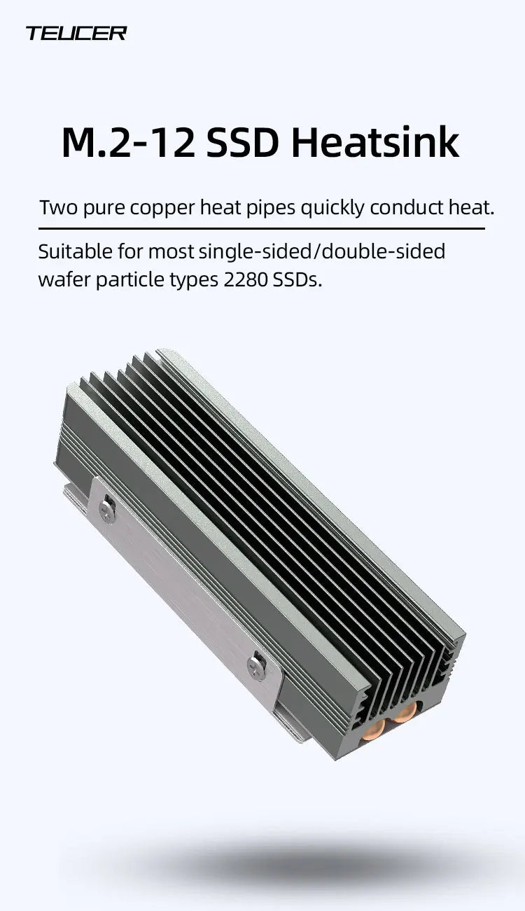 TEUCER M.2 NVMe 2280 SSD Heatsink Dual Copper Tube High Efficiency Radiator with Double-sided SSD Thermal Pad Pi-Mart