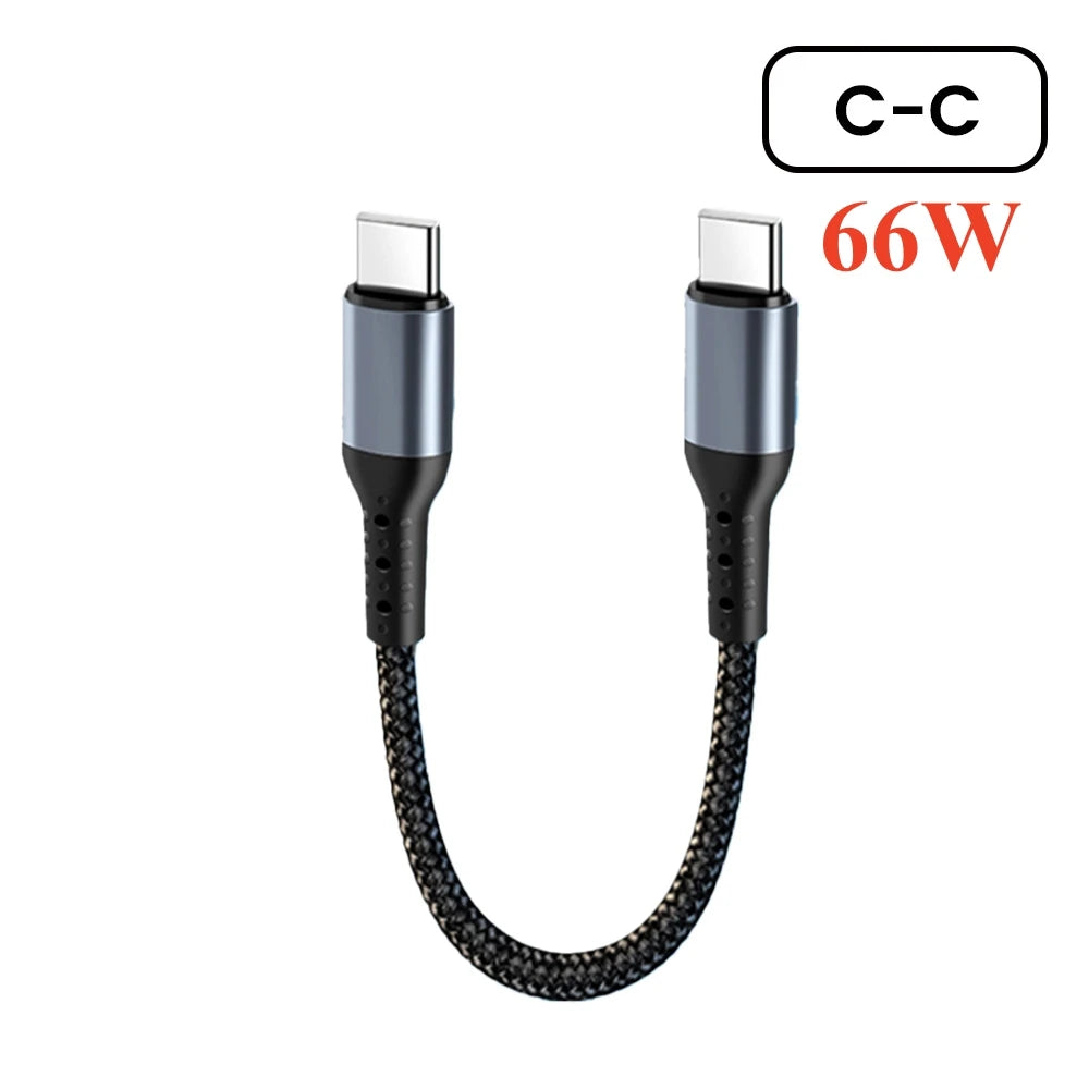 Crouch 90 Degree Short Cable USB Type C To Type C 6A 66W Fast Charge 25CM 50CM Power Bank USB C Cable For iphone Huawei Xiaomi Pi-Mart