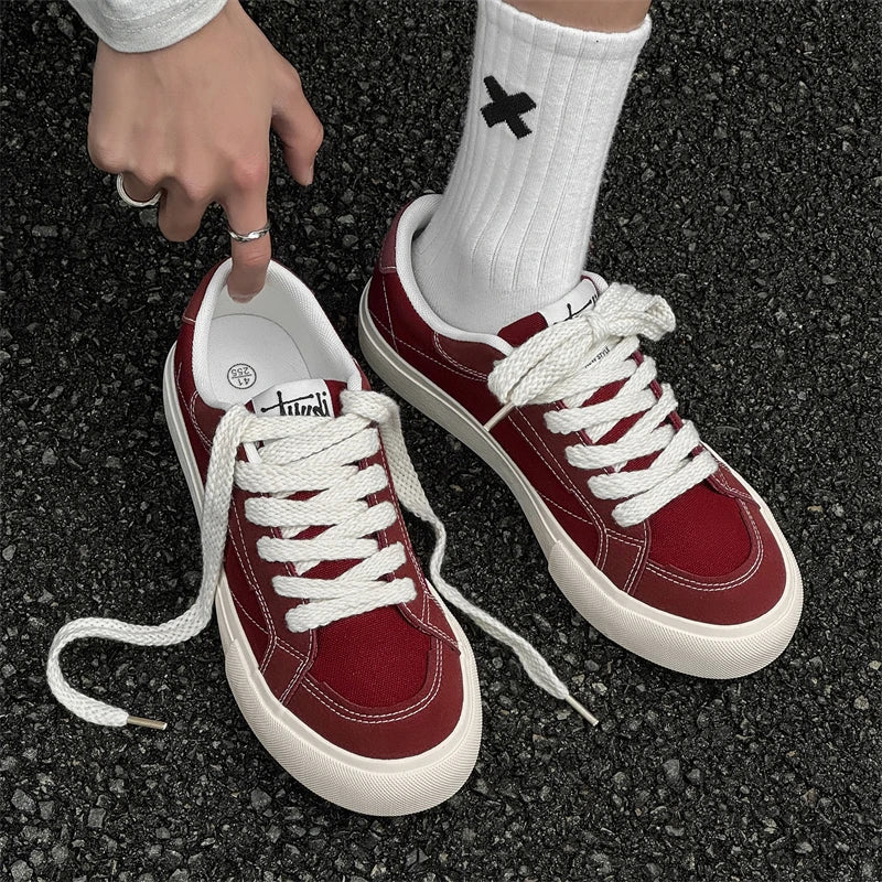 Mens Cowboy canvas Shoes Breathable Trend Mens board Shoes Thick Sole Trend Comfortable student Skateboard Trainers Footwear Pi-Mart