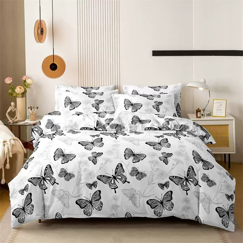3pcs Printed Brushed Duvet Cover Pillowcase Three Piece Set High Quality Skin Friendly Fabric Bedding Cover (without Bed Sheet) Pi-Mart