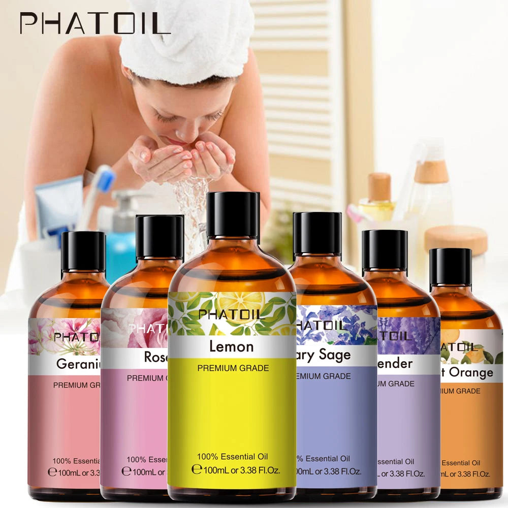100ML Pure Natural Essential Oils Diffuser for Skin Care Rose Orange Lemon Lavender Rose Geranium Chamomile Avocado Aroma Oil Pi-Mart