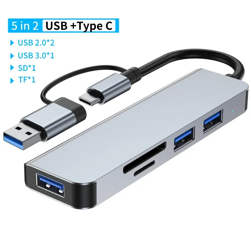 USB 3.0 Type C Adapter Docking Ststion USB 2.0 Port TF SD Card Reader Audio Output Multi-hub Splitter  for Macbook Pro Computer Pi-Mart