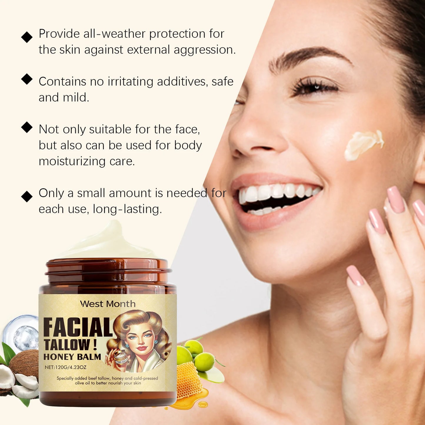 Beef Tallow Face Cream Anti-Wrinkle Moisturizing Dry Improve Redness Soothing Repair Firming Nourishing Smooth Facial Skin Care Pi-Mart