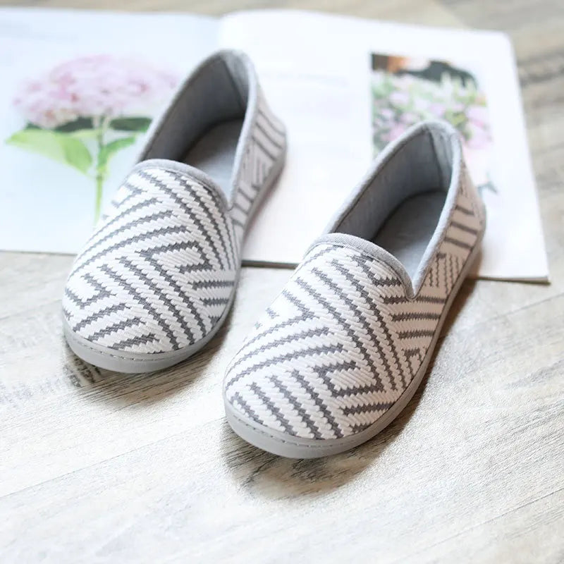 New 2026 Spring Autumn At Home Thermal Anti-Skid Slippers Women's Knitted Indoor Slippers Soft Outsole House Shoes Pi-Mart