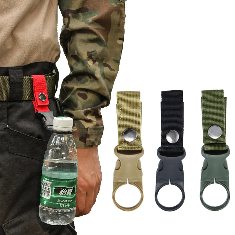 Webbing Water Bottle Holder Climbing Carabiner Belt Backpack Hanger Hooks Clip Multifunction Water Bottle Nylon Buckle Hook Clip Pi-Mart