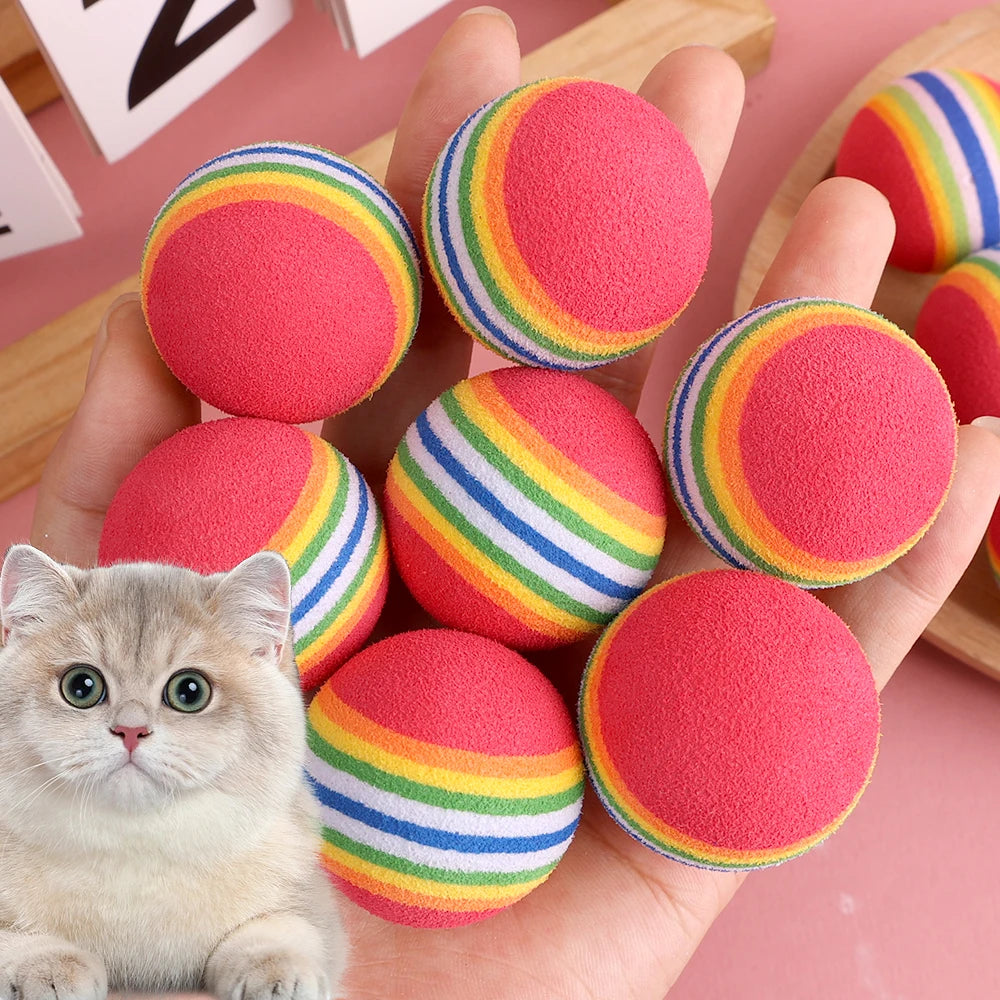 10-100x Colorful Cat Toy Ball EVA Bite-Resistant Elastic Rainbow Ball Kitten Puppy Chewing Training Interactive Toy Pet Supplies Pi-Mart