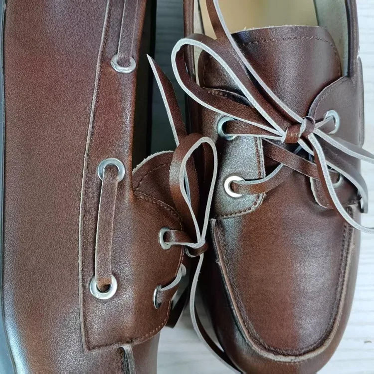 Leather Shoes for Women 2026 Spring and Autumn Sheepskin Worn Dirty Tied Soft Soled Loafer Shoes Retro One Foot Women's Shoe Pi-Mart