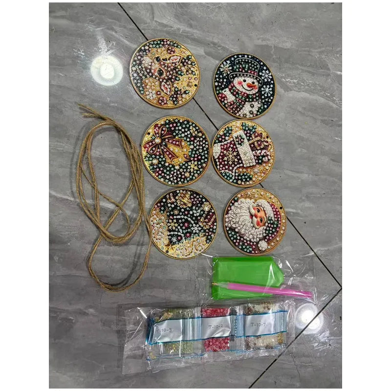 Christmas Diamond Painting Kit DIy Christmas Wooden Ornaments Xmas Snowman Reindeer Hanging Decor Relaxing Project Holiday Gifts Pi-Mart