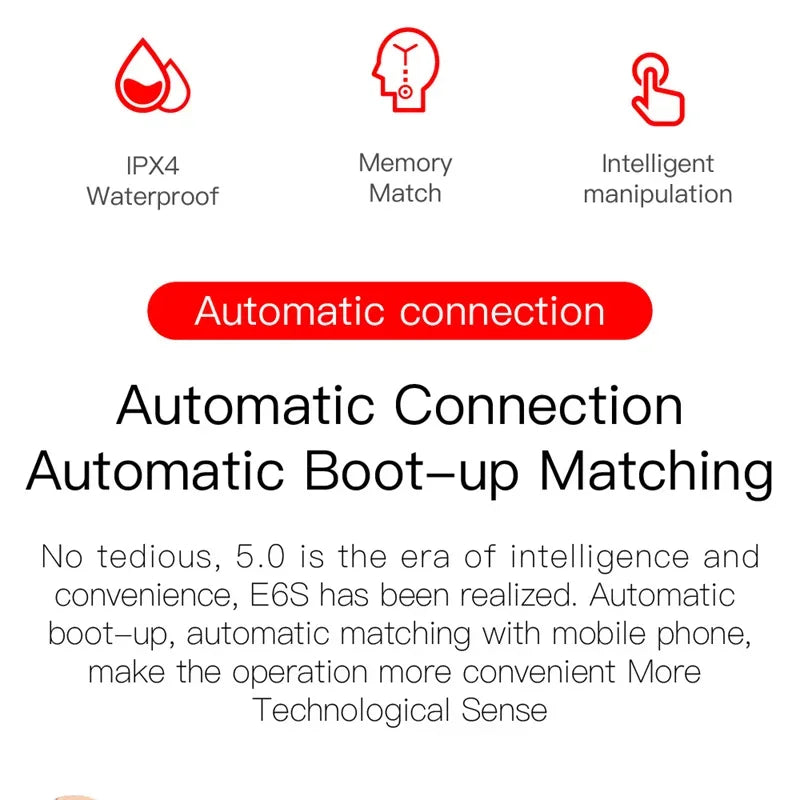Digital Display Bluetooth Earphones with Mic TWS E6S Wireless Bluetooth Headset Noise Cancelling Headset for Xiaomi Huawei Oppo Pi-Mart