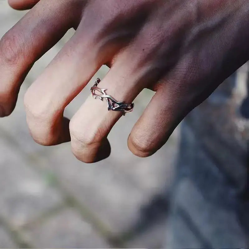 1PCS Fashionable And Simple Retro Men's And Women's Antique Silver Rings With Branches And thorns, Couple Ring Gifts, Fashionabl Pi-Mart