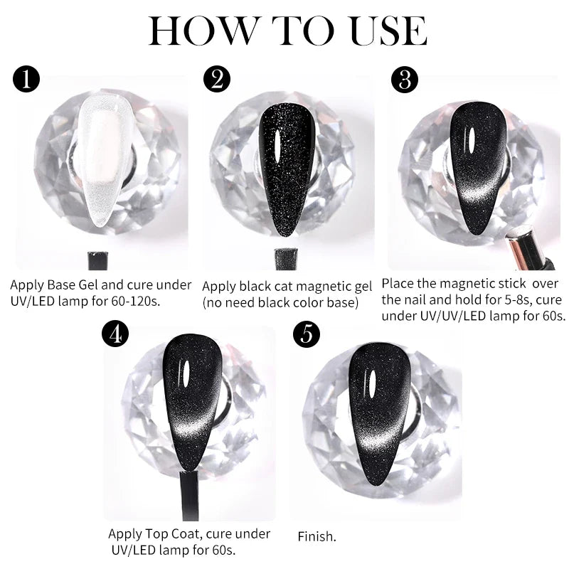 LILYCUTE 7ML Black Crystal Cat Magnetic Gel Sparkling Glitter Gel Nail Polish Semi Permanent UV Gel Nail Art No Need Base Color Tri Light Beauty