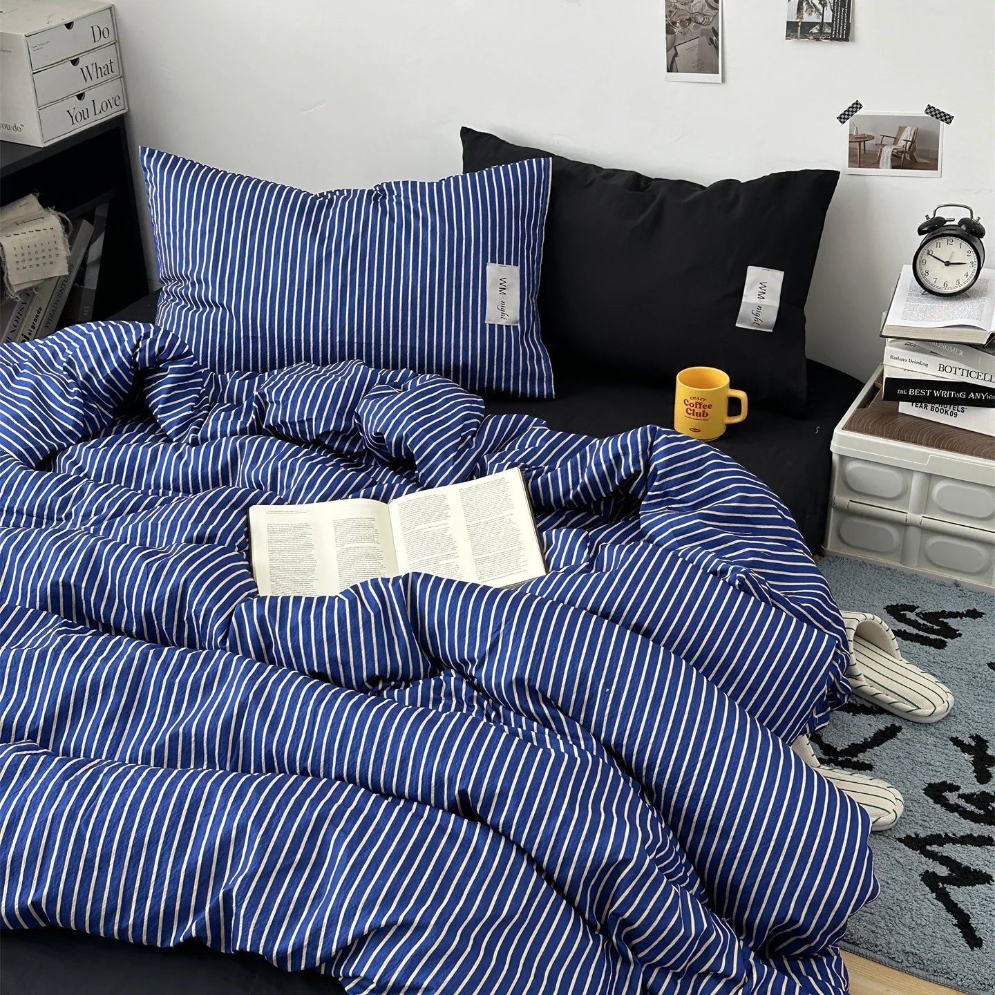 Stripe Bedding Comforter Set with Pillowcase bed sheet Single Full Size Bed Linen Duvet Cover Set Queen/King Double Single Bed LadyShow.Store