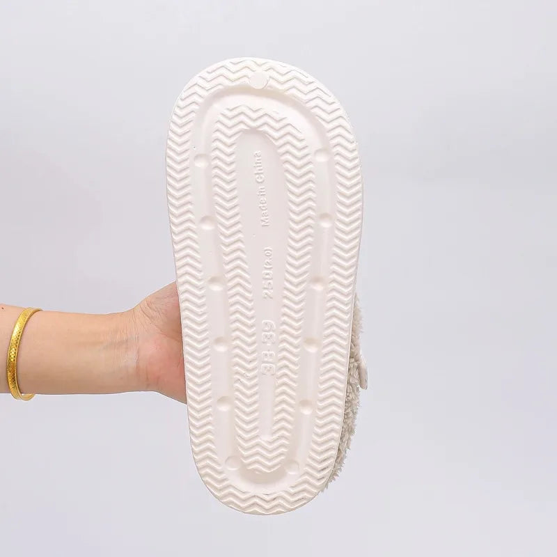 Waterproof Eva Furry Mules Slippers Women 2025 Winter Metal Buckle Warm Plush Slippers Soft Thick Bottom Non Slip Indoor Slides LadyShow.Store