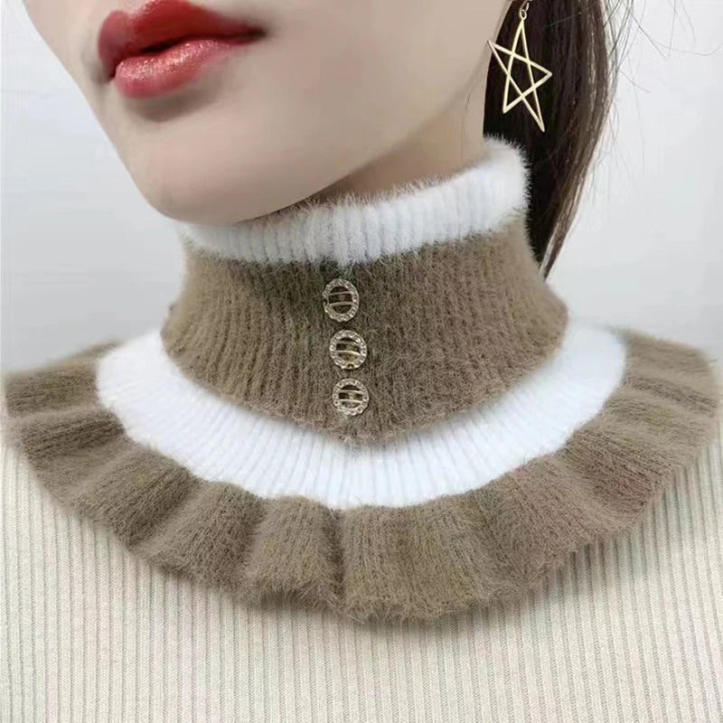Warm Knitted Fake Collar Women Thicken Turtleneck Ruffles False Collars Detachable Neck Guard Winter Windproof Fake Collar Pi-Mart