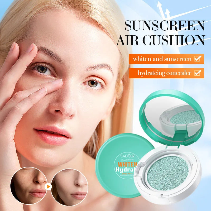 SADOER Air Cushion Whitening Hydrating Barrier Concealer BB Cream Brighten Moisturizing Sunscreen SPF60+ Anti-sunburn Makeup Tri Light Beauty