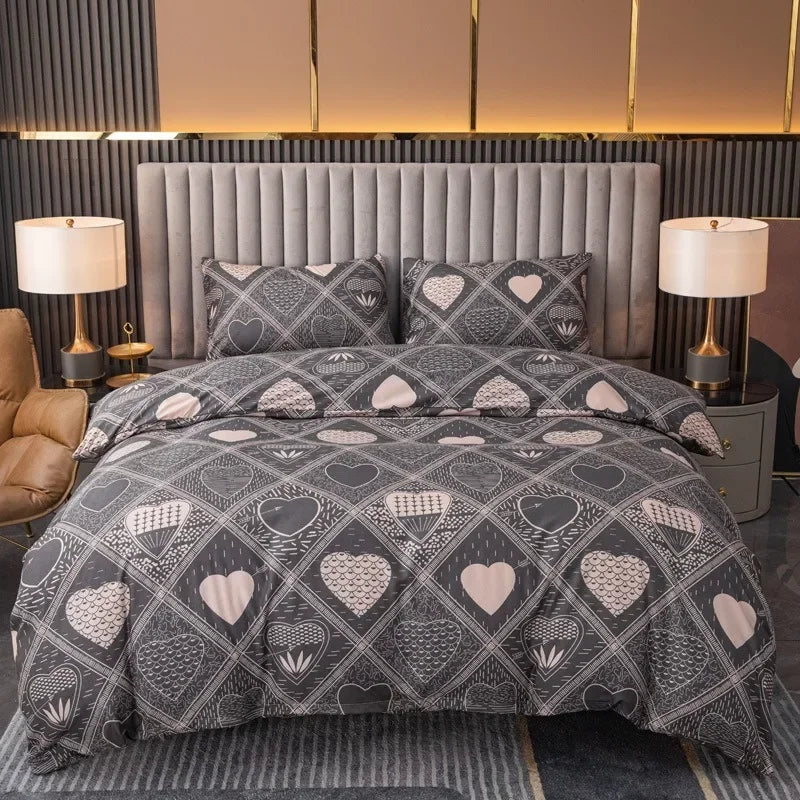 3pcs Printed Brushed Duvet Cover Pillowcase Three Piece Set High Quality Skin Friendly Fabric Bedding Cover (without Bed Sheet) Pi-Mart