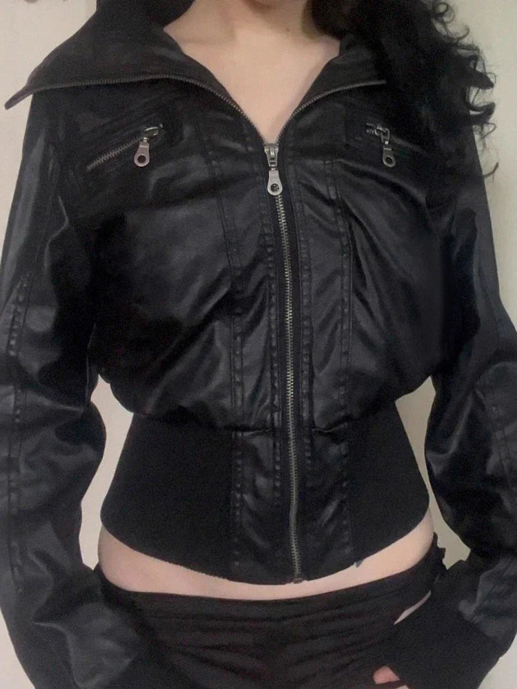 AltGoth Amercian Vintage Pu Leather Jacket Women Streetwear Harajuku Grunge Emo Alternative Grunge Zipper Casual Coats Female LadyShow.Store