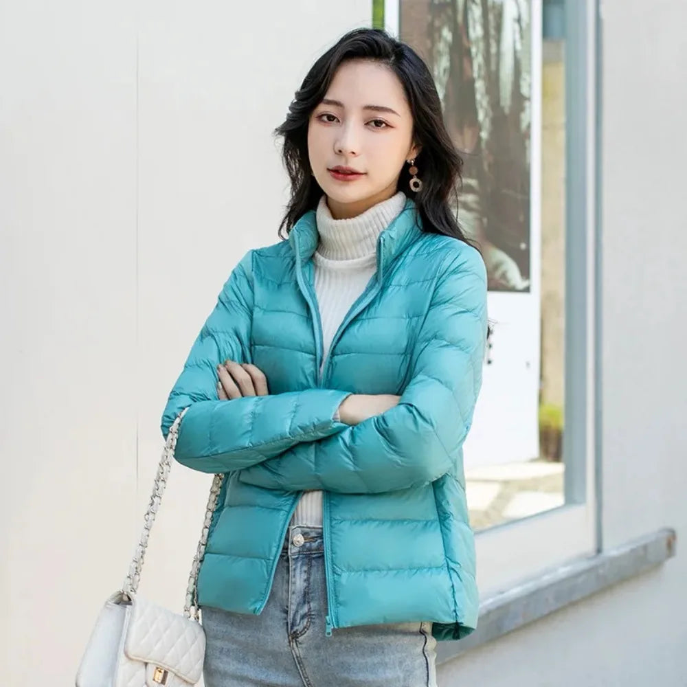 Light Down Coat Women Spring Jacket Fashion Short Ultra Lightweight Packable Puffer Coats Female Down Warm Slim Fit Parkas LadyShow.Store