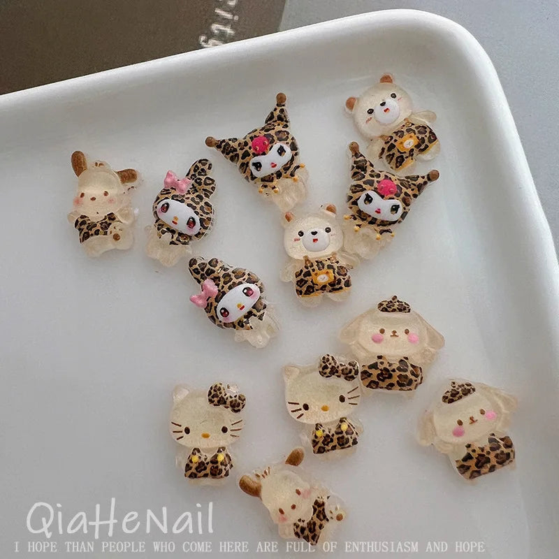50Pcs Leopard Sanrio 3D Resin Nail Charms Mixed Kuromi My Melody Kitty Nail Parts DIY Manicure Decor Accessories Pi-Mart