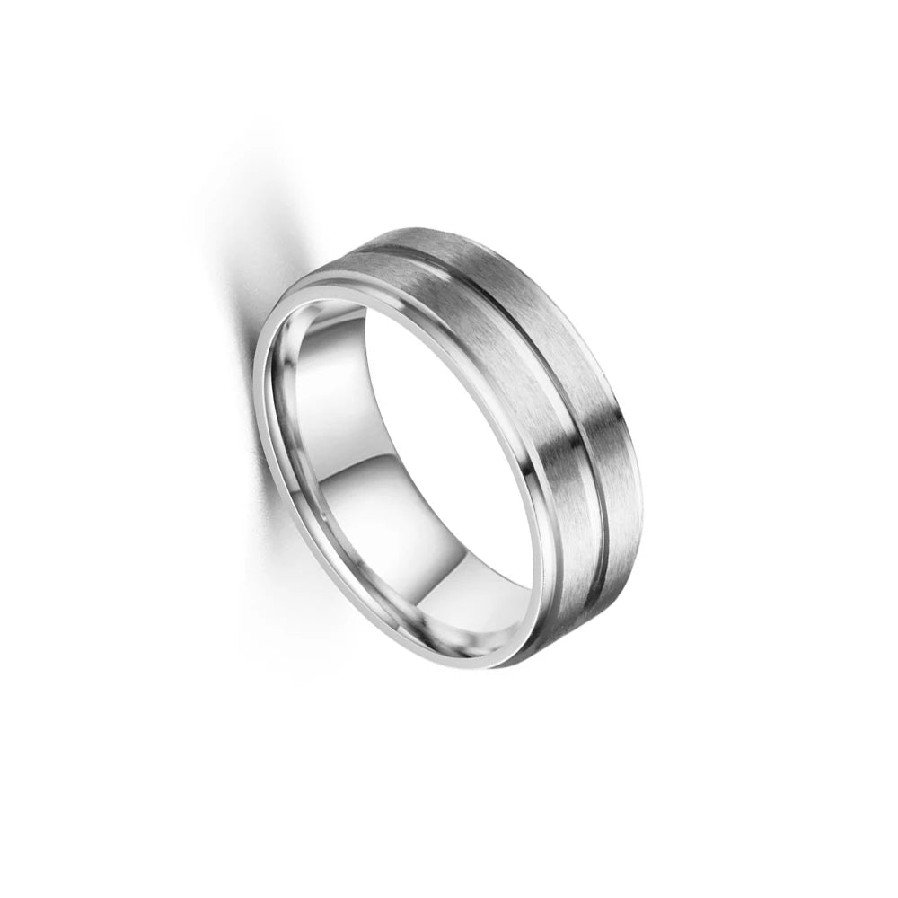 8mm Stainless Steel Men Rings Wholesale Black Groove Matte Wedding Engagement Party Gift Anniversary Rings For Women Jewelry Pi-Mart