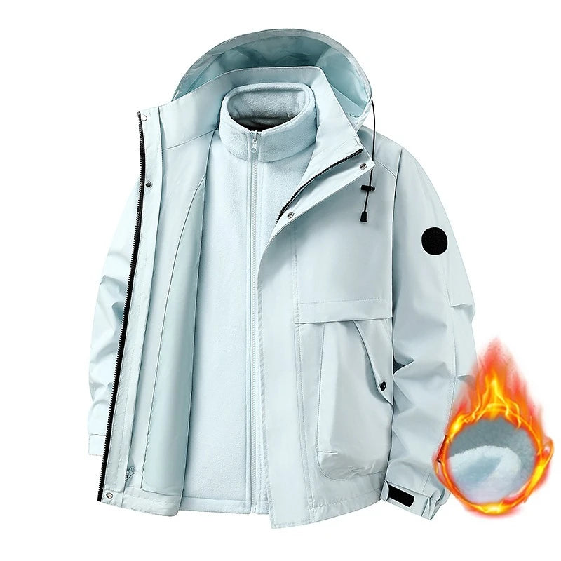 New Autumn and Winter Three in One Outdoor Jacket for Couples Warm Hooded Waterproof Two-piece Set Windbreaker Hiking Jacket Pi-Mart