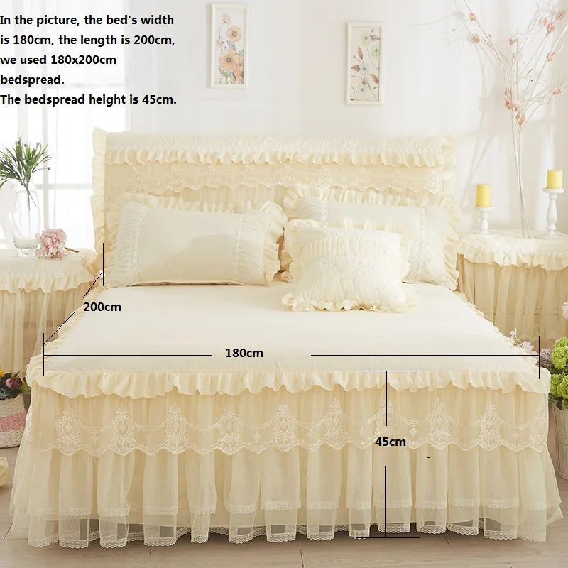 1 Piece Lace Bed Skirt +2pieces Pillowcases bedding set Princess Bedding Bedspreads sheet Bed For Girl bed Cover King/Queen size LadyShow.Store