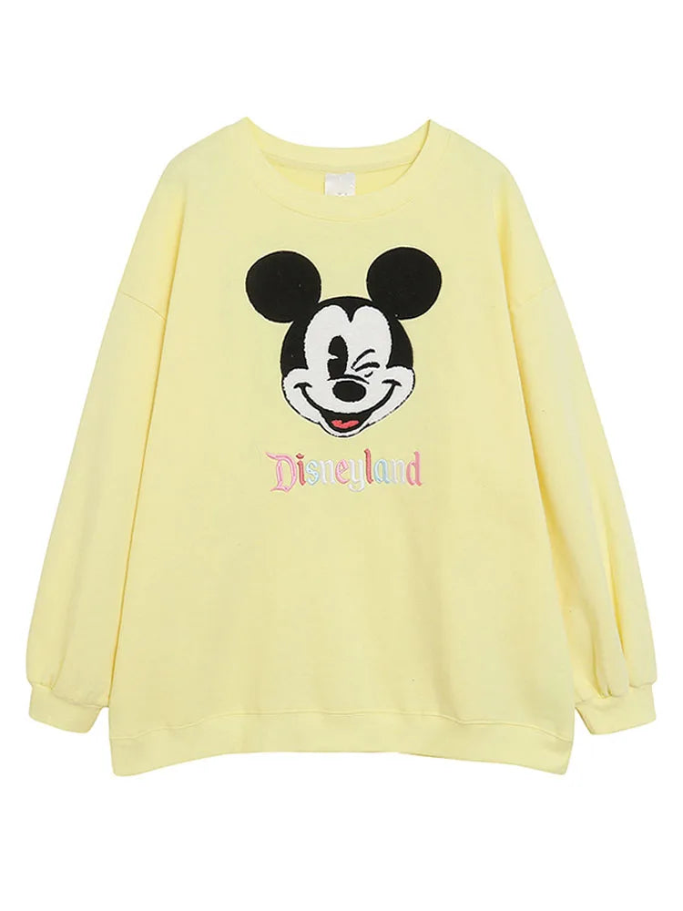 Disney World Disneyland Embroidery Sweatshirt Women Casual Fleece Jumper Mickey Daisy Duck Cartoon Loose Pullover Top O Neck LadyShow.Store