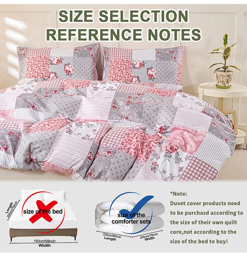 3pcs Splicing floral Pattern Duvet Cover Set, Soft Skin-Friendly Bedding Set Includes 1 Duvet Cover And 2 Pillowcases Pi-Mart