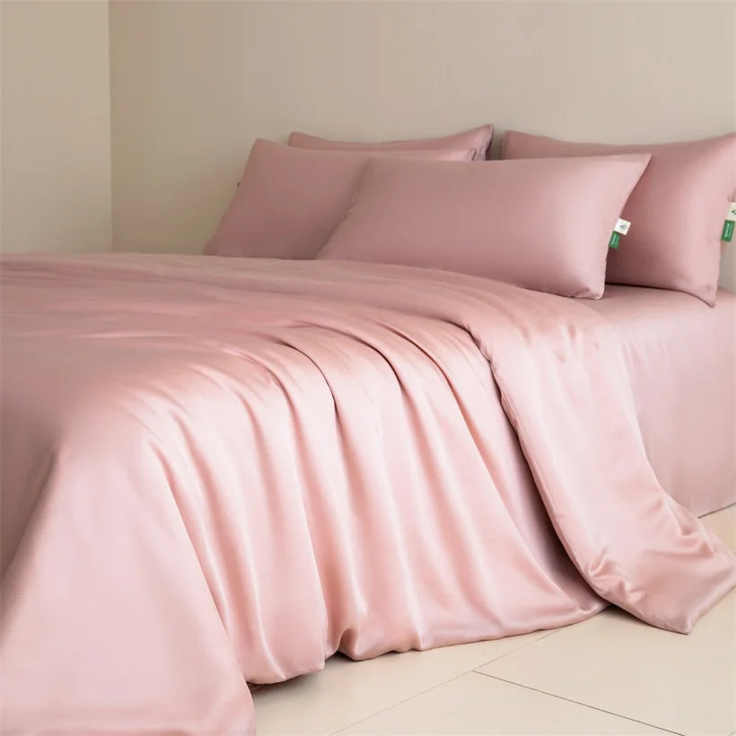 100% Mulberry Silk Bedding Set High End Silk Bed Sheets Set Luxury Smooth Duvet Cover Set Single Double Queen King Size Bedsheet LadyShow.Store