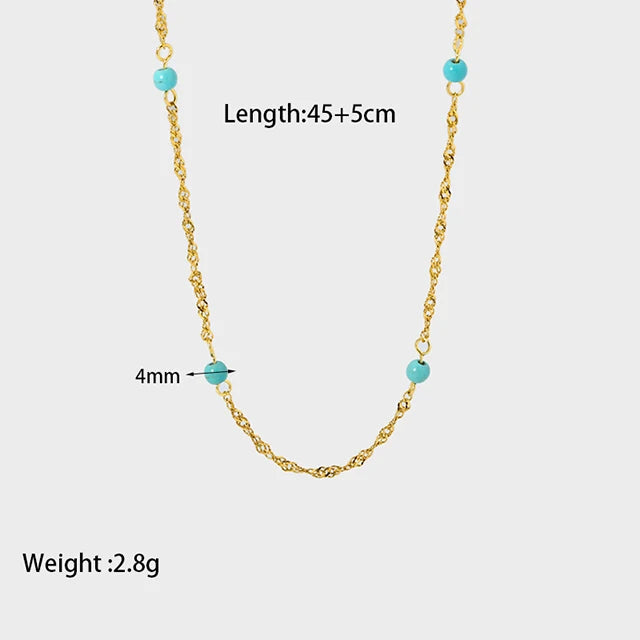 Stylish 18k Gold Plated Stainless Steel Blue Natural Stone Geometric Pendant Necklace for Women Waterproof  Collar Jewelry Gift Pi-Mart