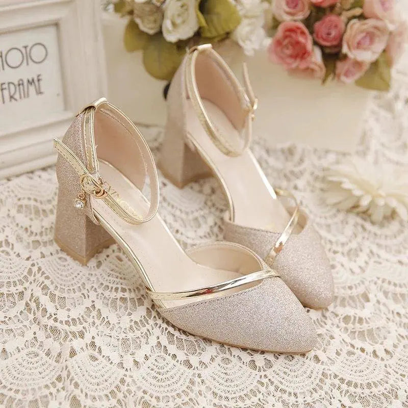 Fashion Spring and Summer Black High-heeled Shoes Women's High-quality Silver Wedding High-heeled Shoes Women's Gold Party Pump Pi-Mart