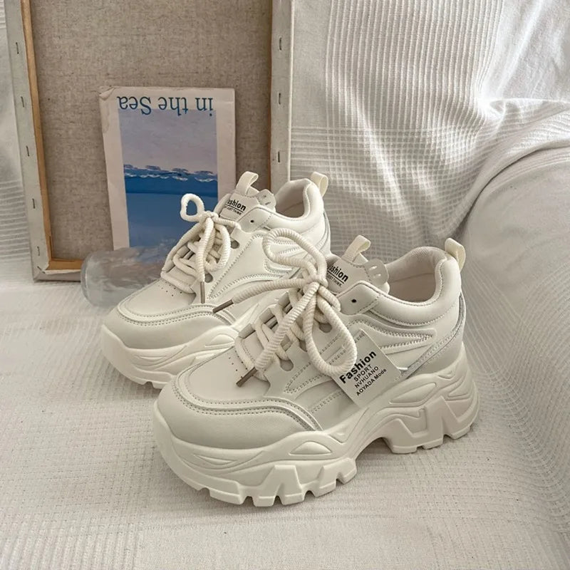 Platform Women Sneakers Autumn New Increased Wear-resistant Vulcanized Shoes Fashion Lace-up Women Casual Training Shoes Zapatos Pi-Mart