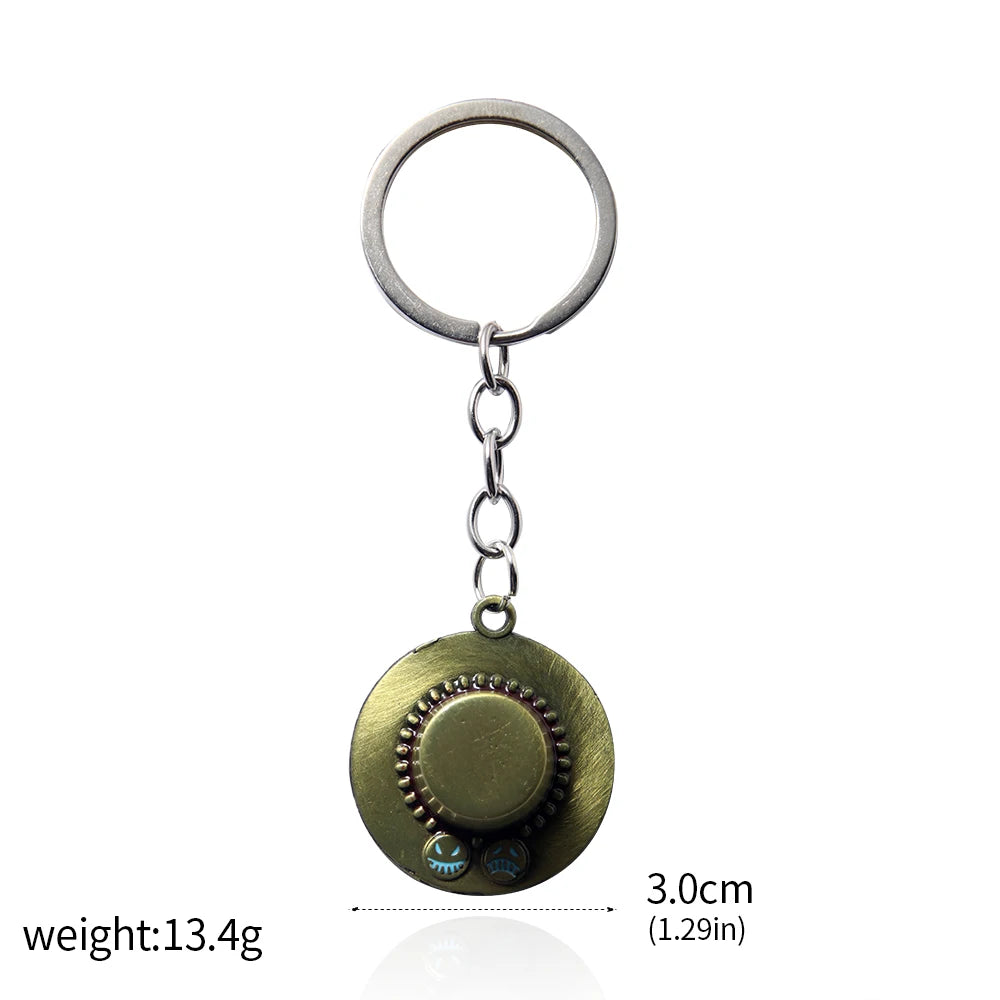 One Piece Luffy Straw Hat Keychain Rotatable Zoro Skull Metal Pendant Role-Playing Decorative Accessories Fan Jewelry Gift Pi-Mart