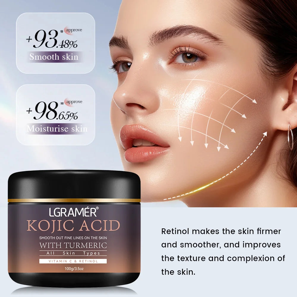 Kojic Acid Vitamin C &Turmeric Moisturizer Face Cream Fade Dark Spot Wrinkle Brightening Skin Firming Tighten Lighten Face Cream Pi-Mart